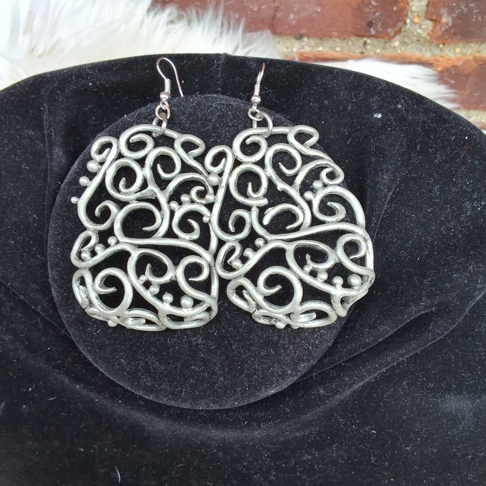 Vintage Scrollwork Statement Earrings - image 2